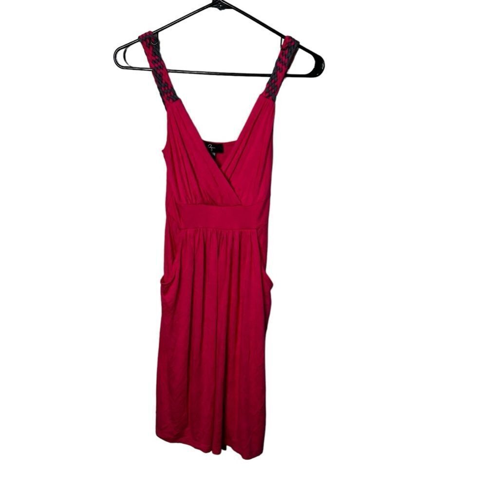 Aqua dress size XS bright pink with braided pink & grey straps, pockets, stretch